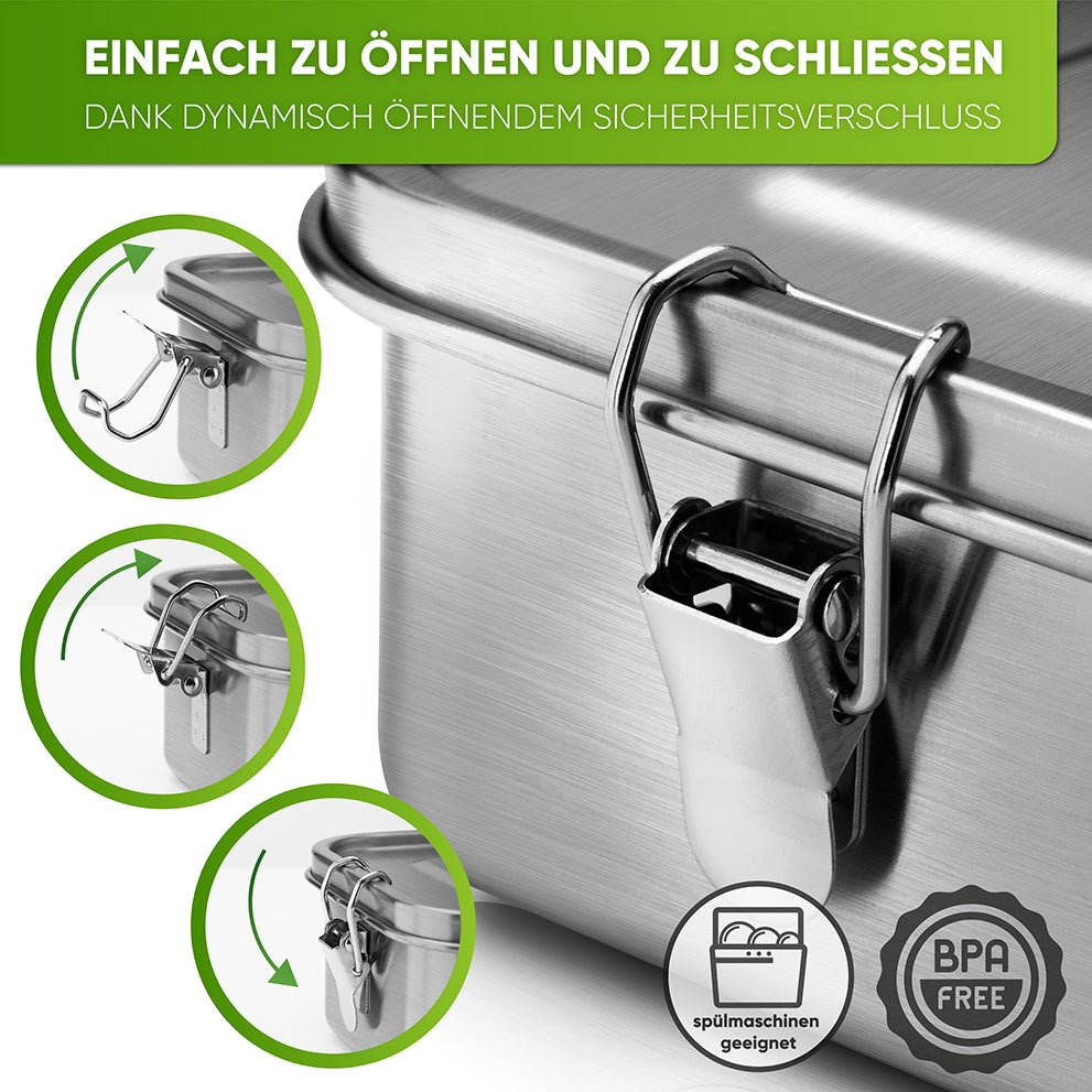 Premium Edelstahl Brotdose mit 2 Trennwänden | 800ml |