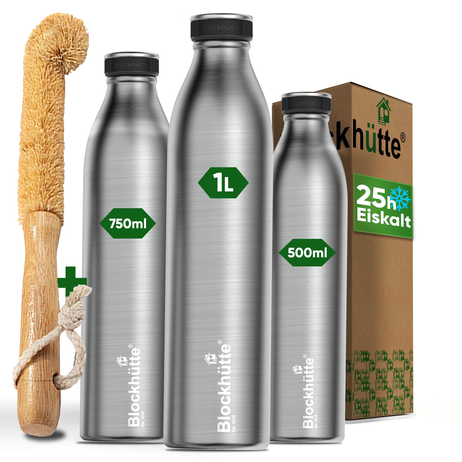 Bouteille Isotherme de sport en acier inoxydable isolée avec [Brosse en poils naturels GRATUITE]