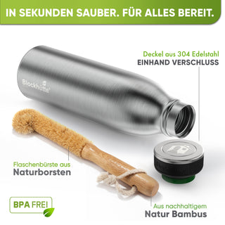 Bouteille Isotherme de sport en acier inoxydable isolée avec [Brosse en poils naturels GRATUITE]
