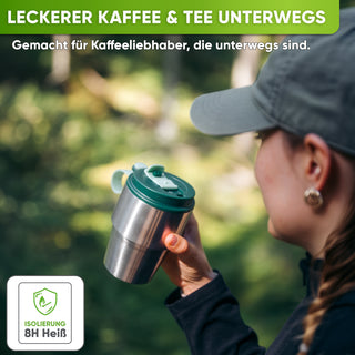 Isolierter Edelstahl Thermobecher für Kaffee und Tee – Dunkelgrün, 350ml, Ansicht 4