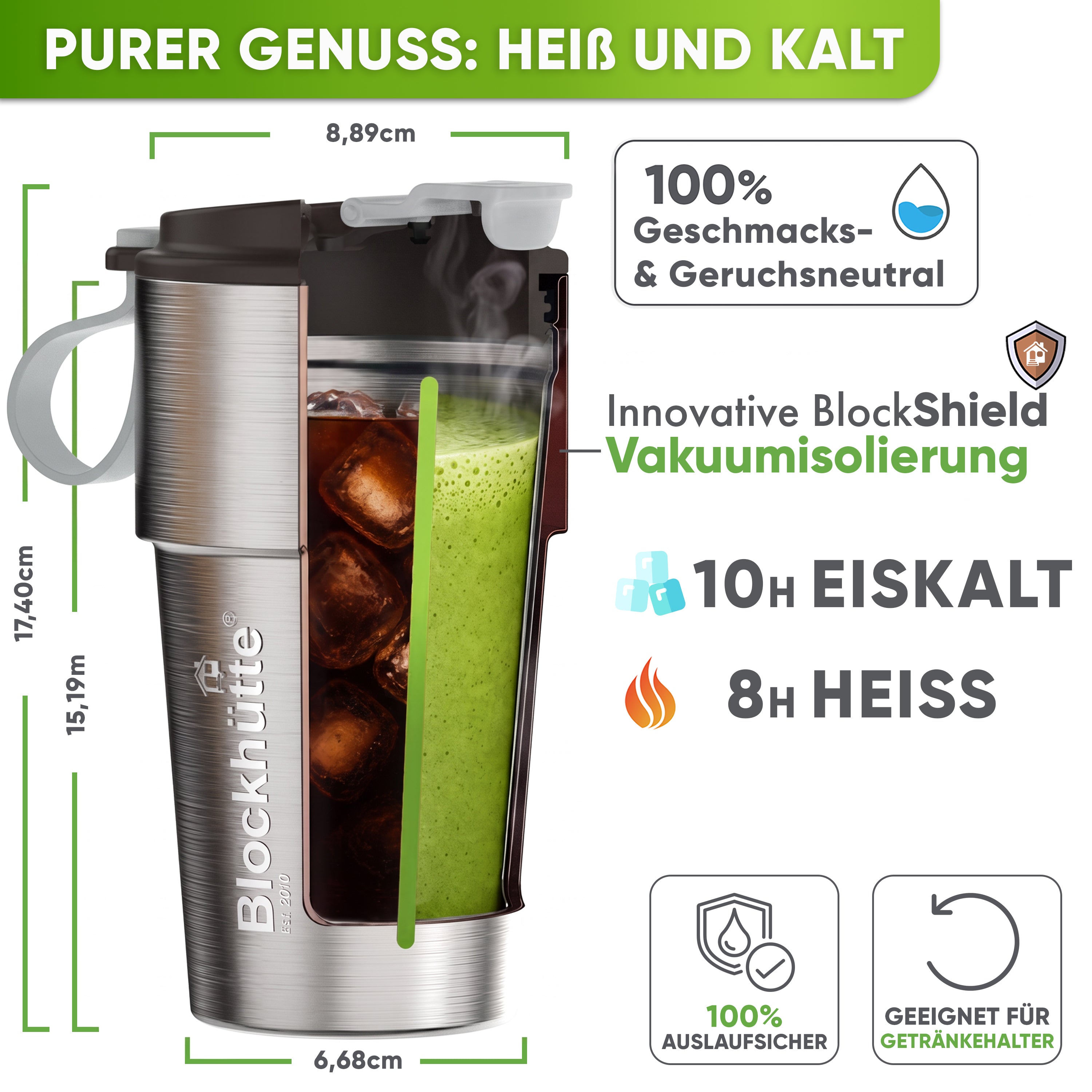 Edelstahl Isolier-Thermobecher mit Namensgravur für Kaffee & Tee – Braun, 500ml, Ansicht 5