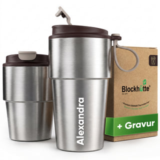 Edelstahl Isolier-Thermobecher mit Namensgravur für Kaffee & Tee – Braun, 350ml