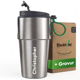 Edelstahl Isolier-Thermobecher mit Namensgravur für Kaffee & Tee – Grau, 500ml