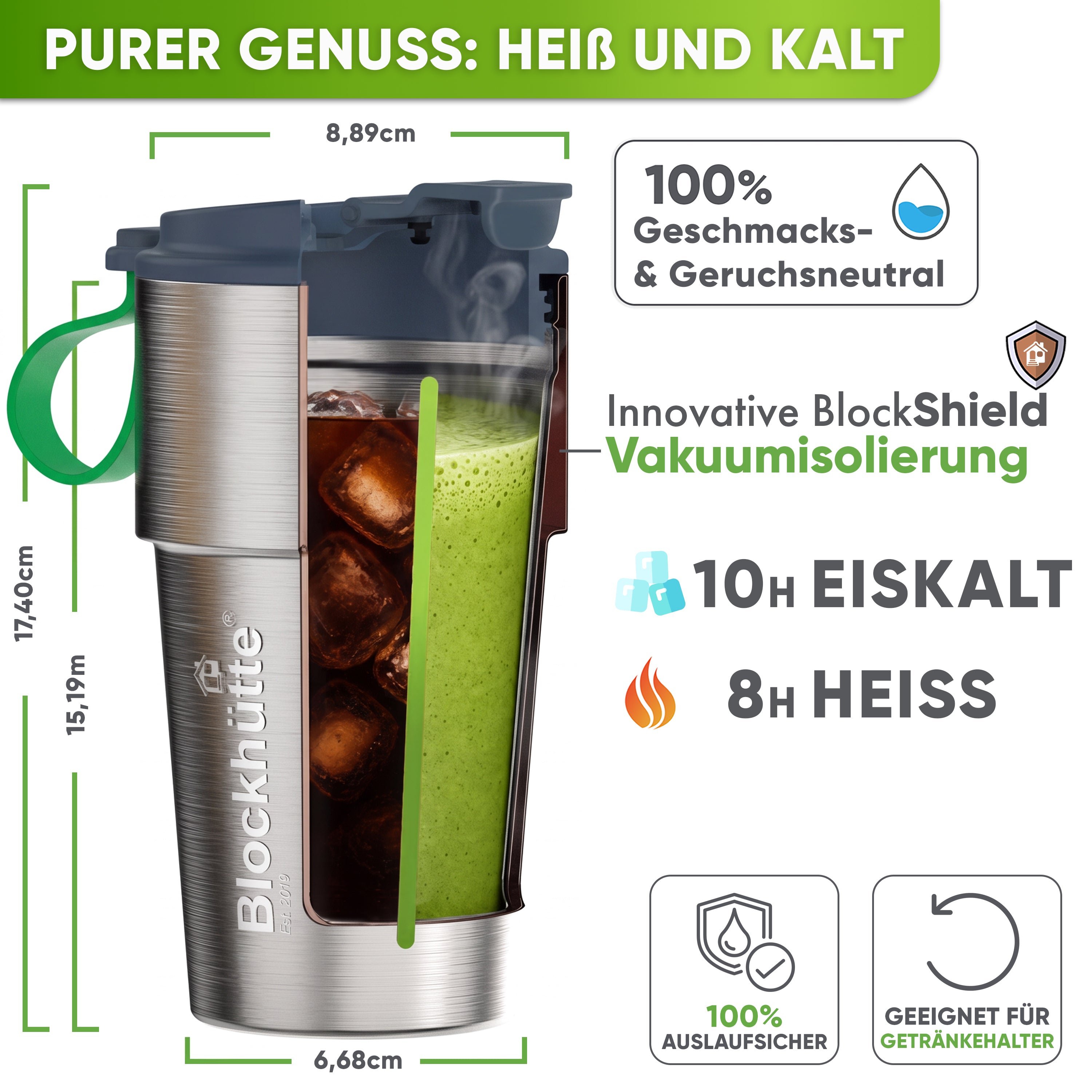Edelstahl Isolier-Thermobecher mit Namensgravur für Kaffee & Tee – Grau, 500ml, Ansicht 5