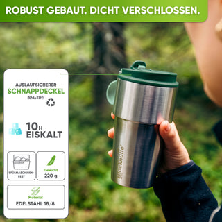 Edelstahl Isolier-Thermobecher mit Namensgravur für Kaffee & Tee – Dunkelgrün, 500ml, Ansicht 3