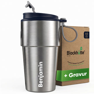Edelstahl Isolier-Thermobecher mit Namensgravur für Kaffee & Tee – Dunkelblau, 500ml