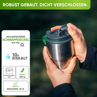 Edelstahl Isolier-Thermobecher mit Namensgravur für Kaffee & Tee – Grau, 350ml, Ansicht 3