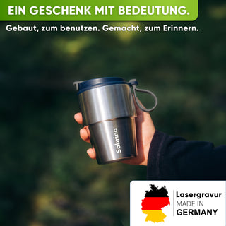 Edelstahl Isolier-Thermobecher mit Namensgravur für Kaffee & Tee – Dunkelblau, 350ml, Ansicht 1