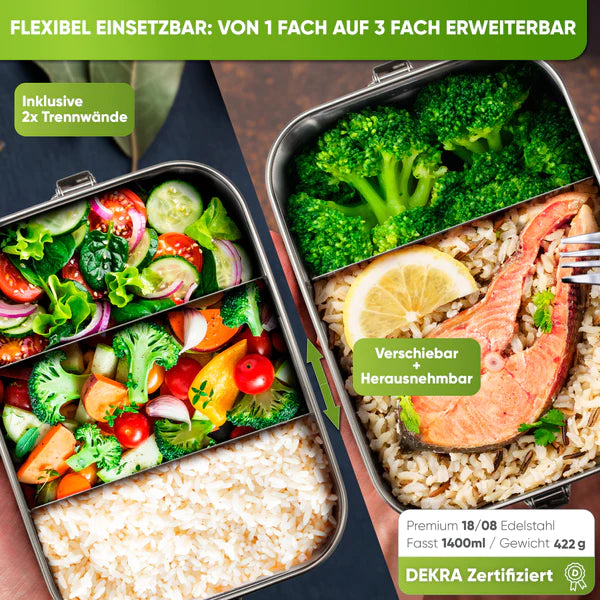 Foodie Bundle - Premium Edelstahl Brotdose + Edelstahl Thermobehälter - Blockhütte - auslaufsicher für Speisen unterwegs