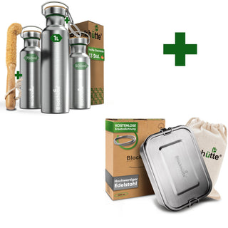 Abenteuer Bundle - Edelstahl Brotdose + Edelstahl Trinkflasche | Edelstahl Trinkflasche: 500ml | Edelstahl Brotdose: 1400ml