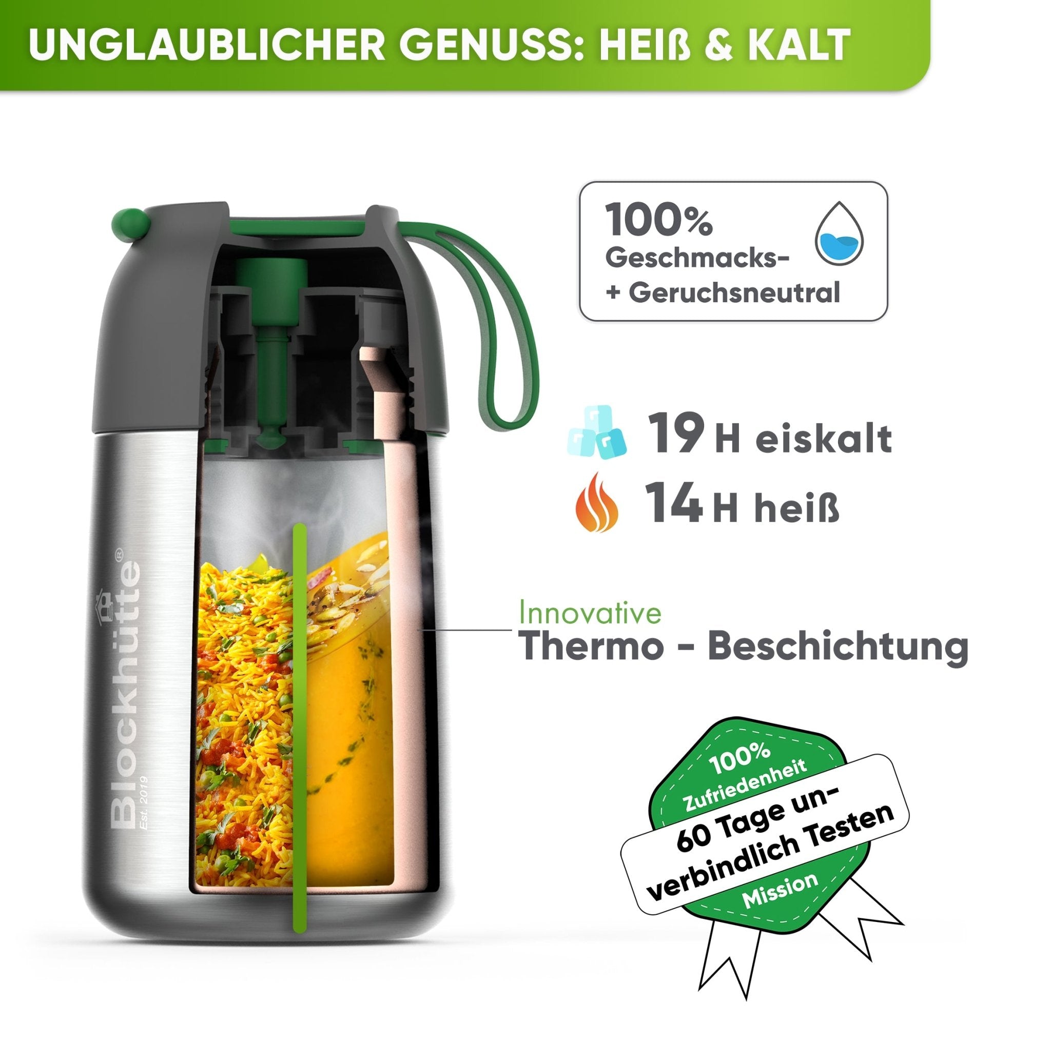 Edelstahl Thermo Lunchbox mit Anti - Vakuum Stöpsel | 530ml |