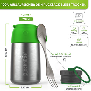 Edelstahl Thermobehälter für Essen | Giftgrün | 1000ml