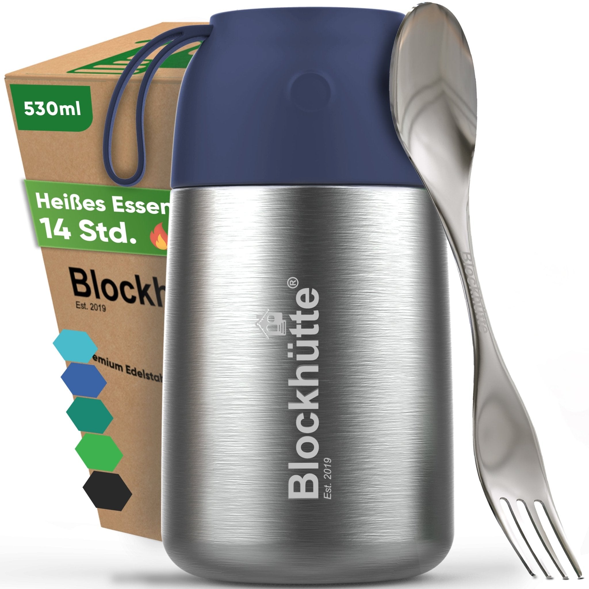 Edelstahl Thermobehälter für Essen - Blockhütte - BH0022-DUNKELBLAU