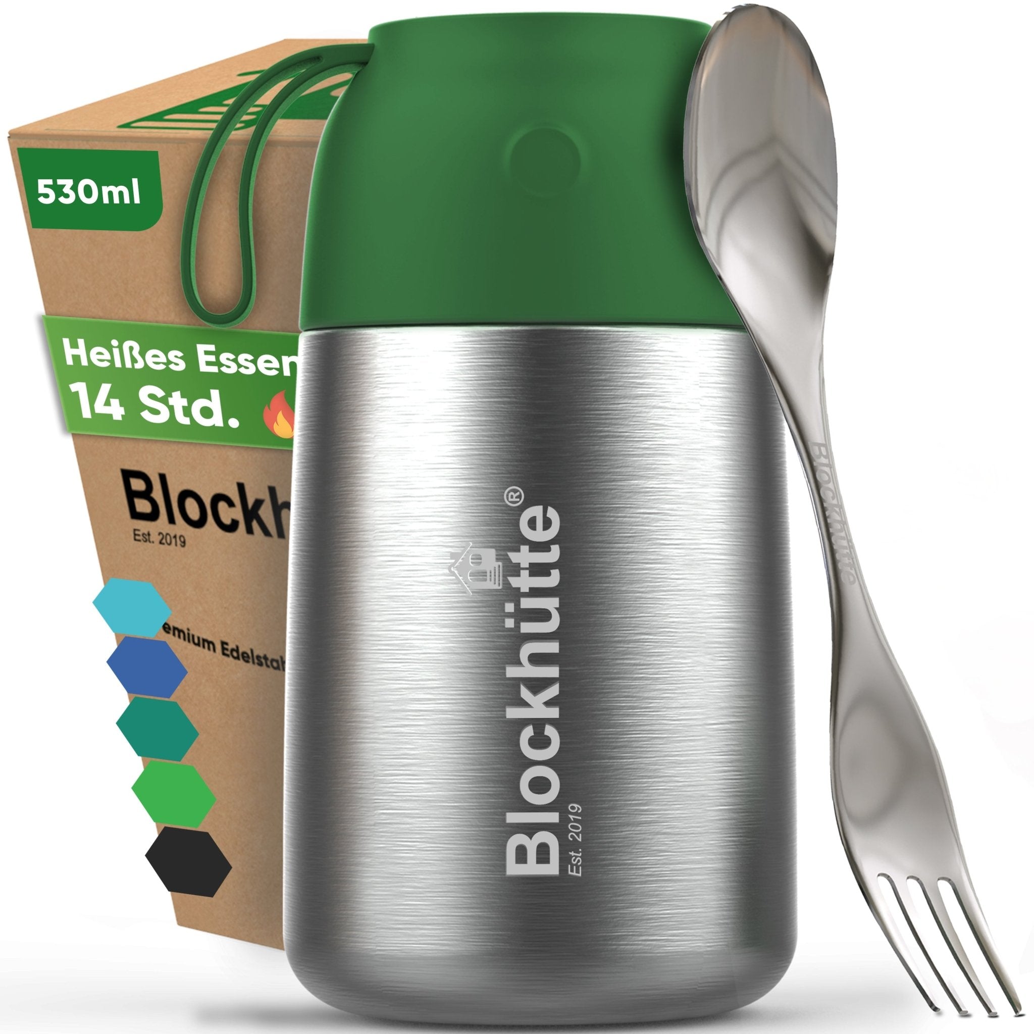 Edelstahl Thermobehälter für Essen - Blockhütte - BH0022-DUNKELGRUEN
