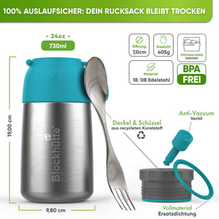 Edelstahl Thermobehälter für Essen - Blockhütte - BH0022-SCHWARZ