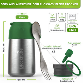 Edelstahl Thermobehälter für Essen - Blockhütte - BH0022-SCHWARZ