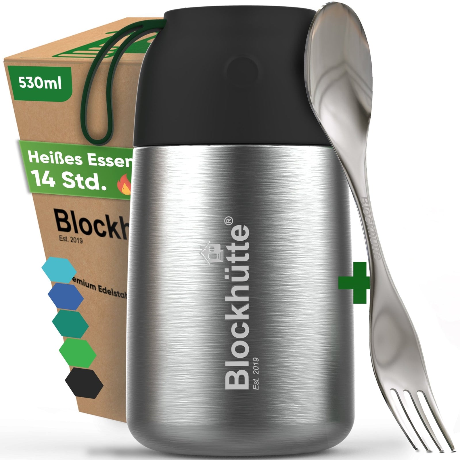 Edelstahl Thermobehälter für Essen - Blockhütte - BH0022-SCHWARZ