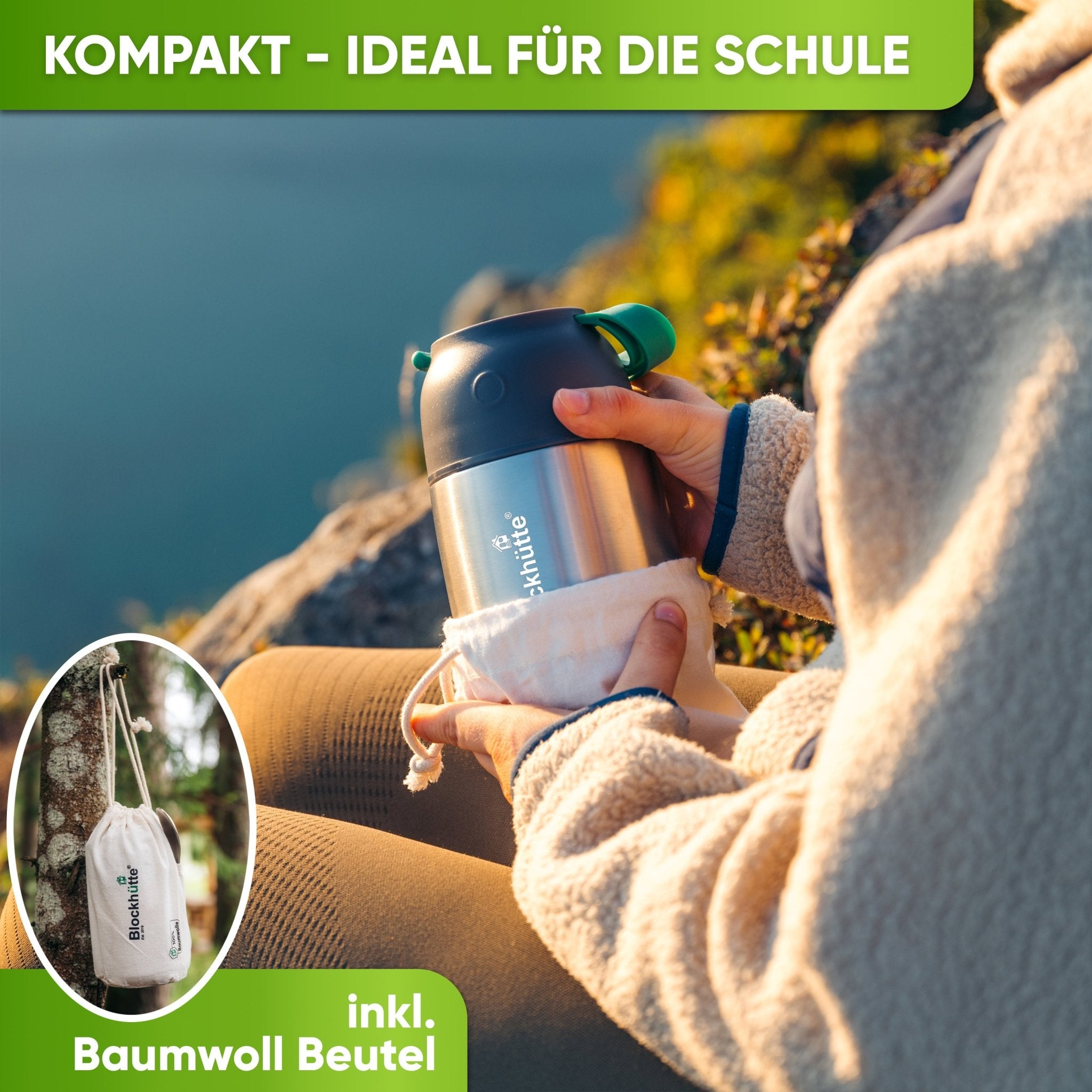 Edelstahl Thermobehälter für Essen - Blockhütte - BH0022-SCHWARZ