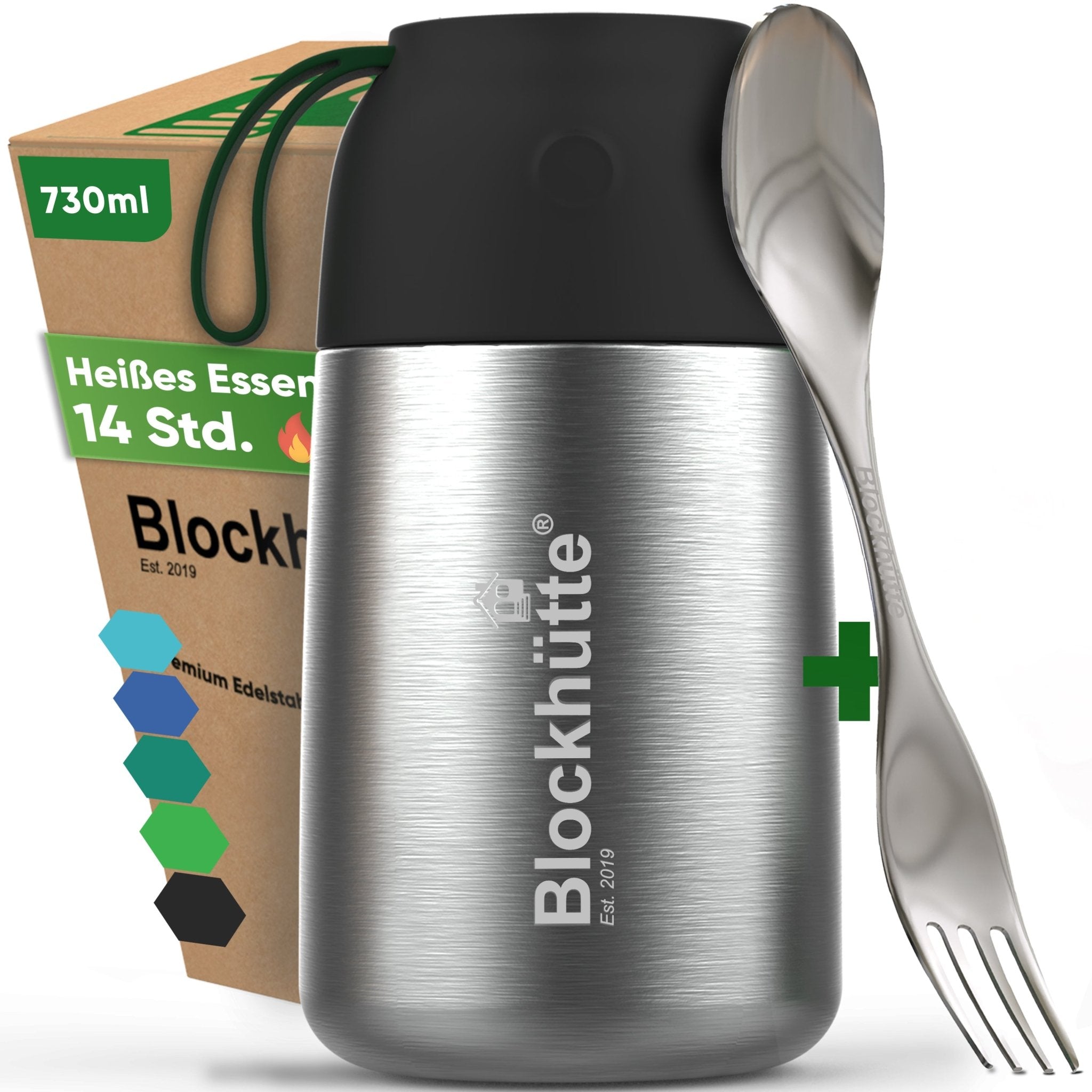 Edelstahl Thermobehälter für Essen - Blockhütte - BH0024-SCHWARZ