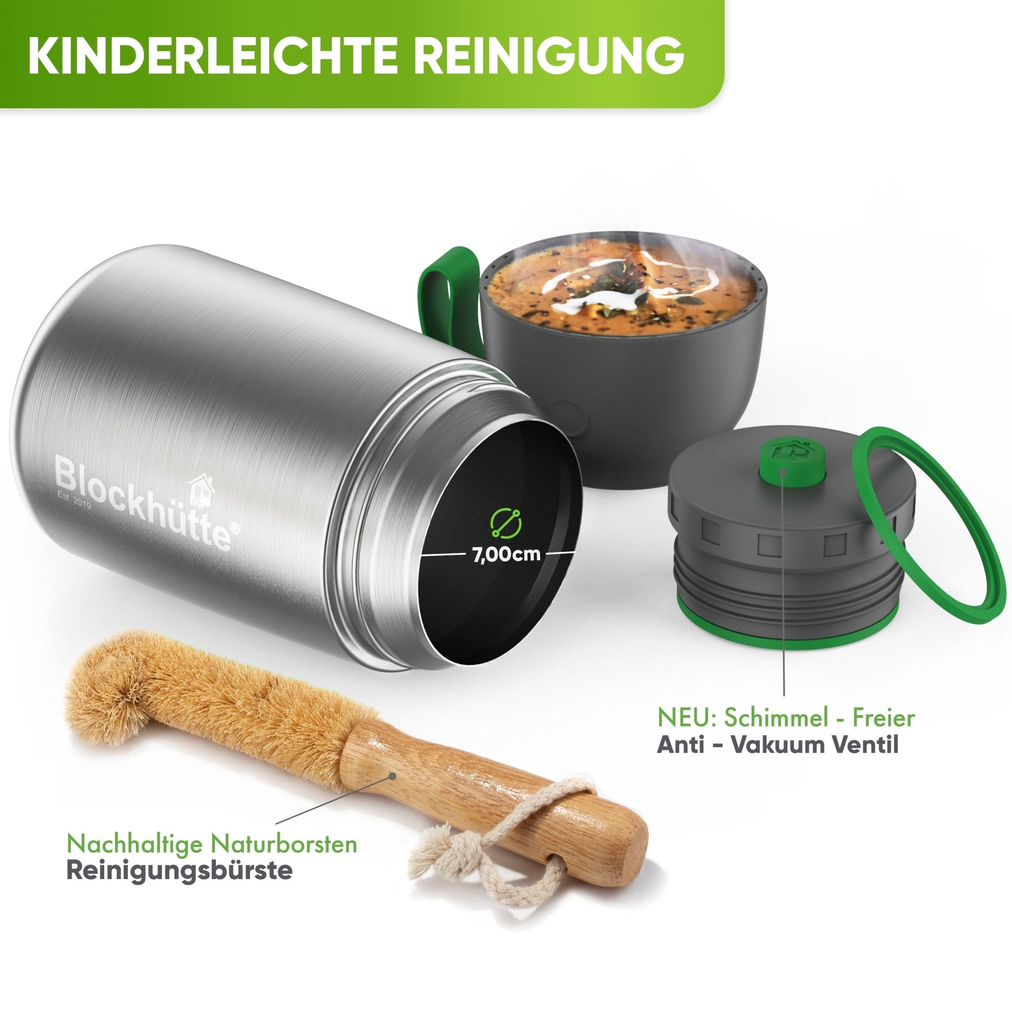 Edelstahl Thermobehälter mit Anti - Vakuum Stöpsel - Blockhütte - BH0022