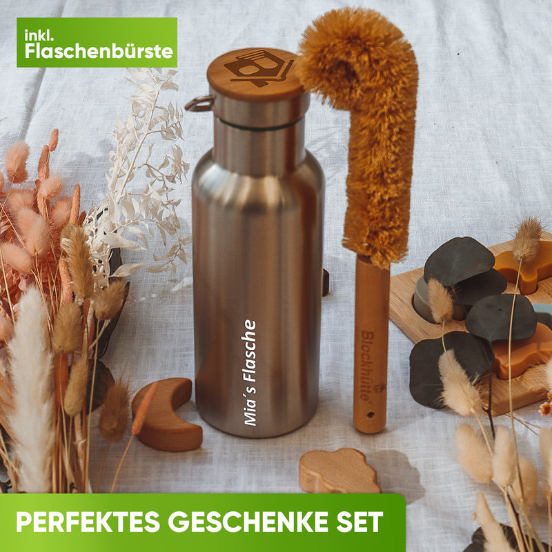Individual Gravur für die Edelstahl Trinkflasche - Blockhütte - I_TFL_1000