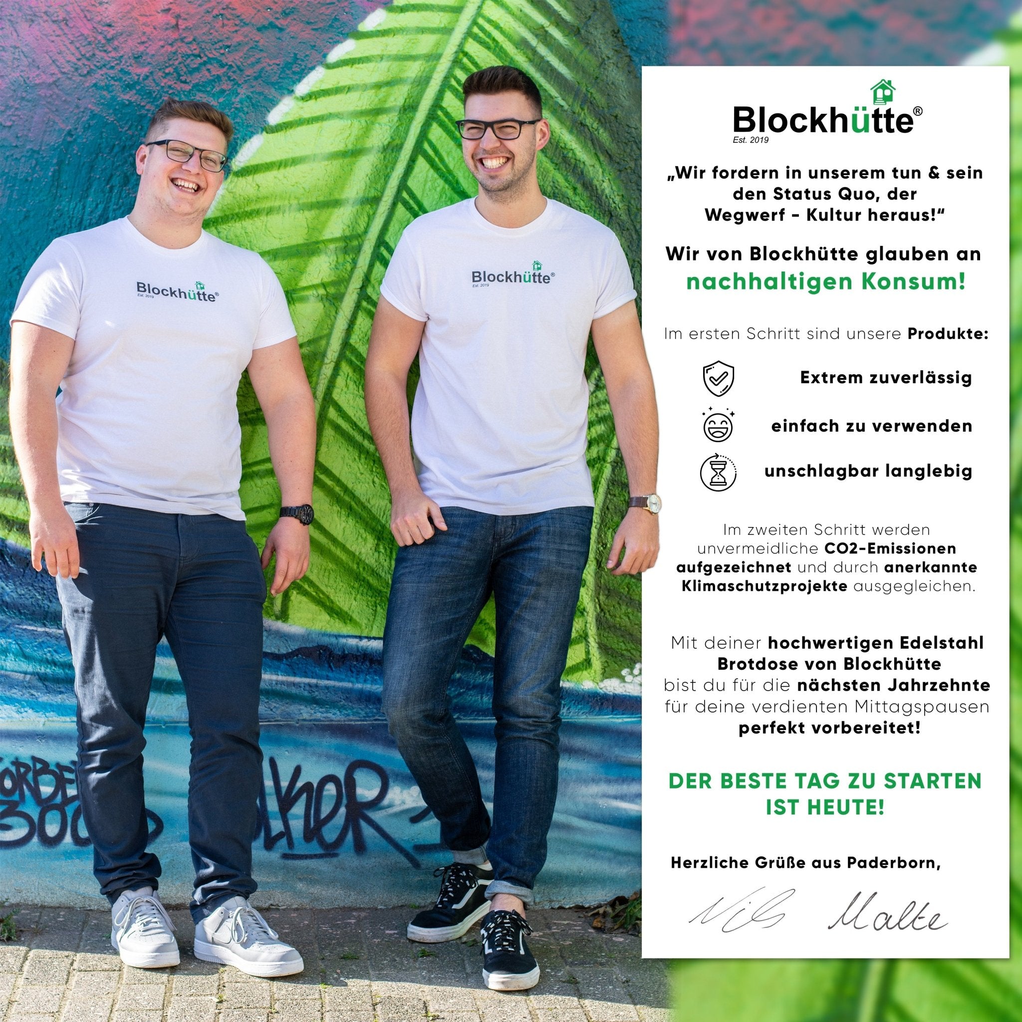 Premium Edelstahl Brotdose mit 2 Trennwänden - Blockhütte - BH0004