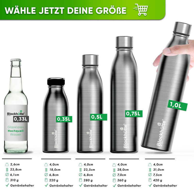 Premium Edelstahl Sport Trinkflasche isoliert mit [GRATIS Naturborsten - Bürste] - Blockhütte - BH0016