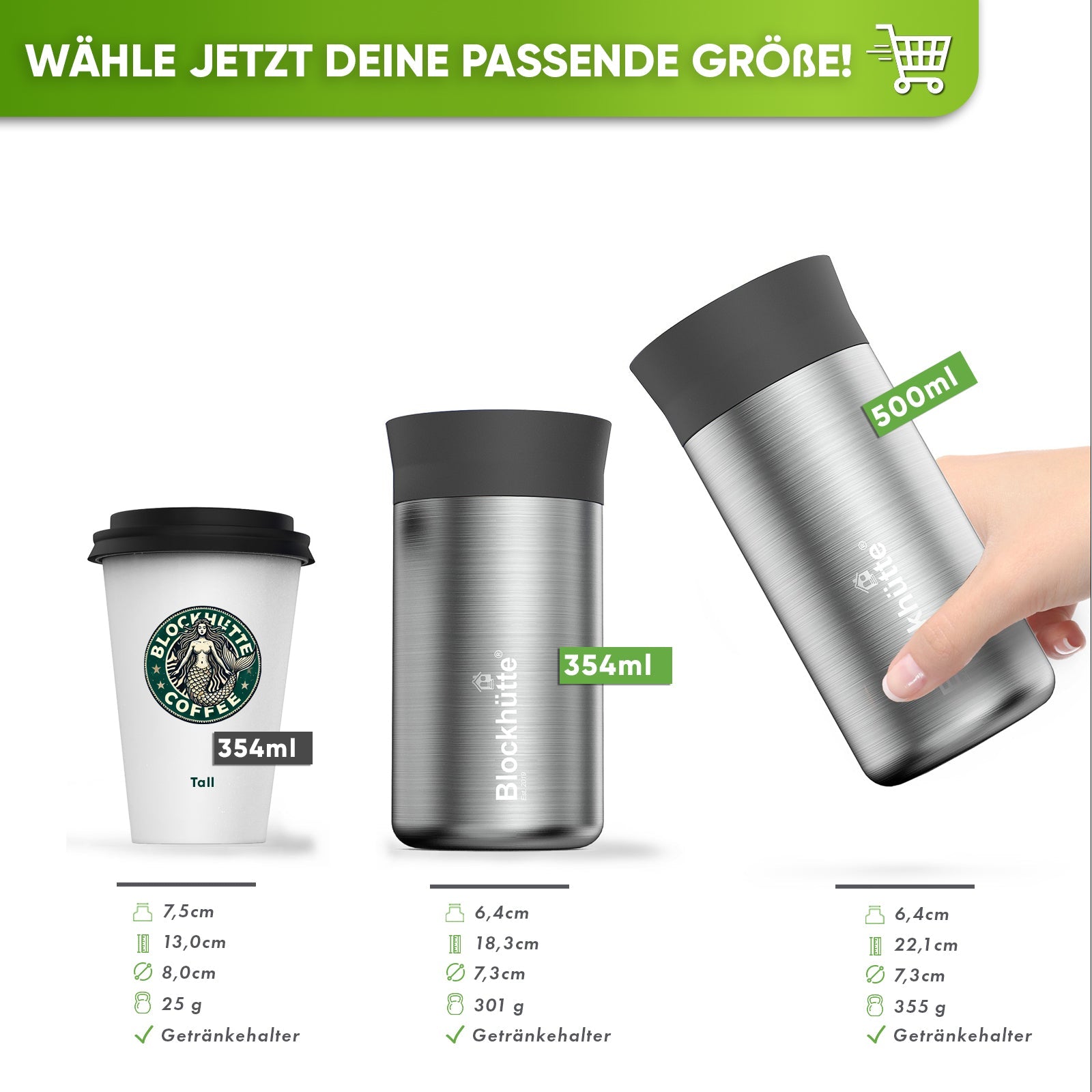 Premium Edelstahl Thermobecher für Kaffee und Tee - Blockhütte - BH0030