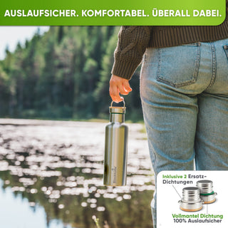 Premium Edelstahl Trinkflasche isoliert - Blockhütte - BH0006