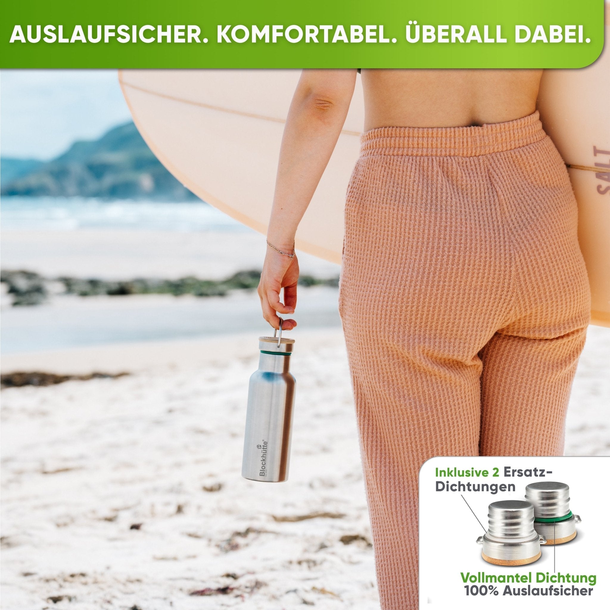 Premium Edelstahl Trinkflasche isoliert - Blockhütte - BH0006