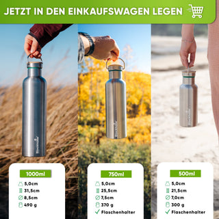 Premium Edelstahl Trinkflasche isoliert mit [GRATIS Bürste] - Blockhütte - BH0013