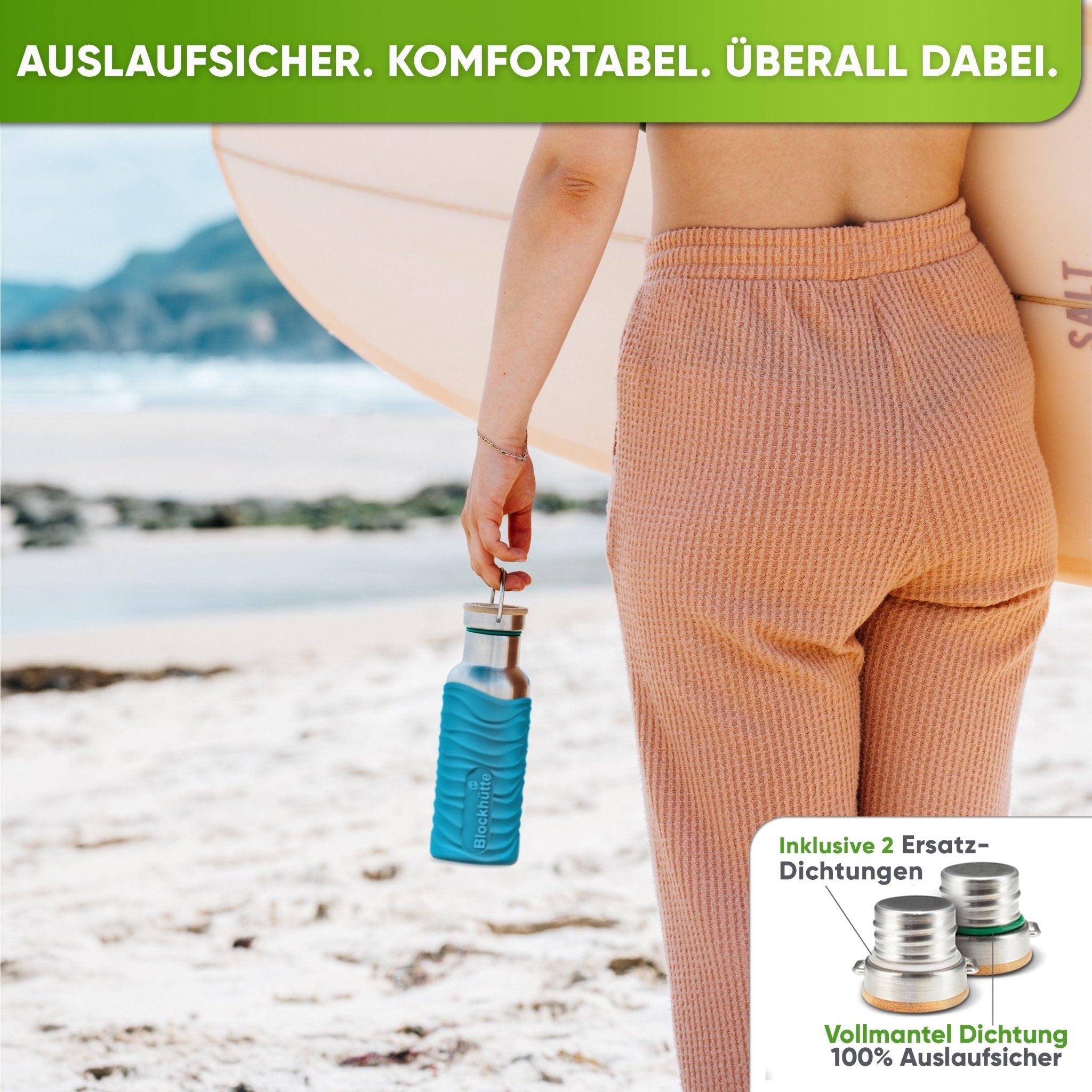 Premium Edelstahl Trinkflasche isoliert mit Silikonmantel | 500ml | Türkis | Auslaufsicher