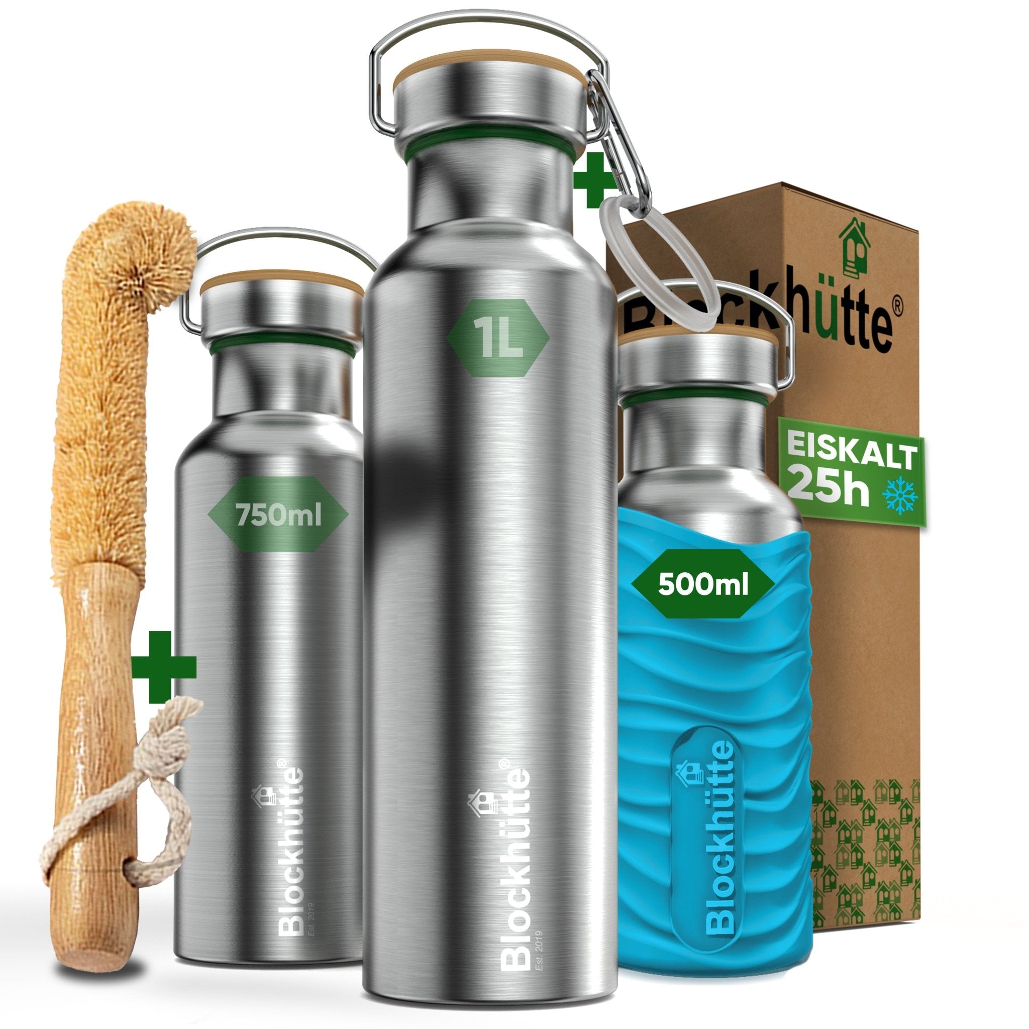 Premium Edelstahl Trinkflasche isoliert mit Silikonmantel | 500ml | Türkis | Hauptbild
