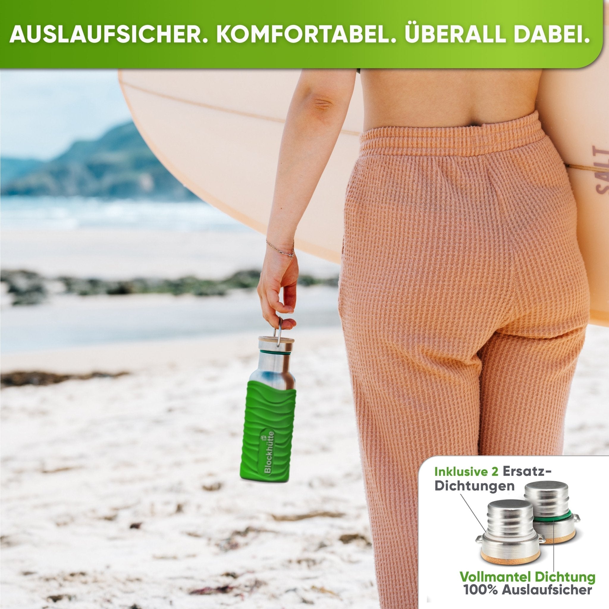 Premium Edelstahl Trinkflasche isoliert mit Silikonmantel | 500ml | Giftgrün | Auslaufsicher