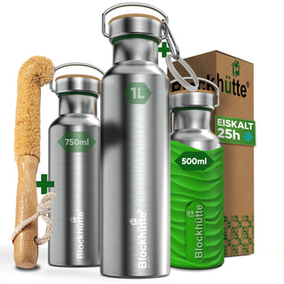 Premium Edelstahl Trinkflasche isoliert mit Silikonmantel | 500ml | Giftgrün | Hauptbild