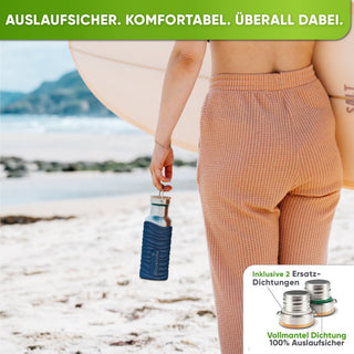 Premium Edelstahl Trinkflasche isoliert mit Silikonmantel | 500ml | Blau | Auslaufsicher