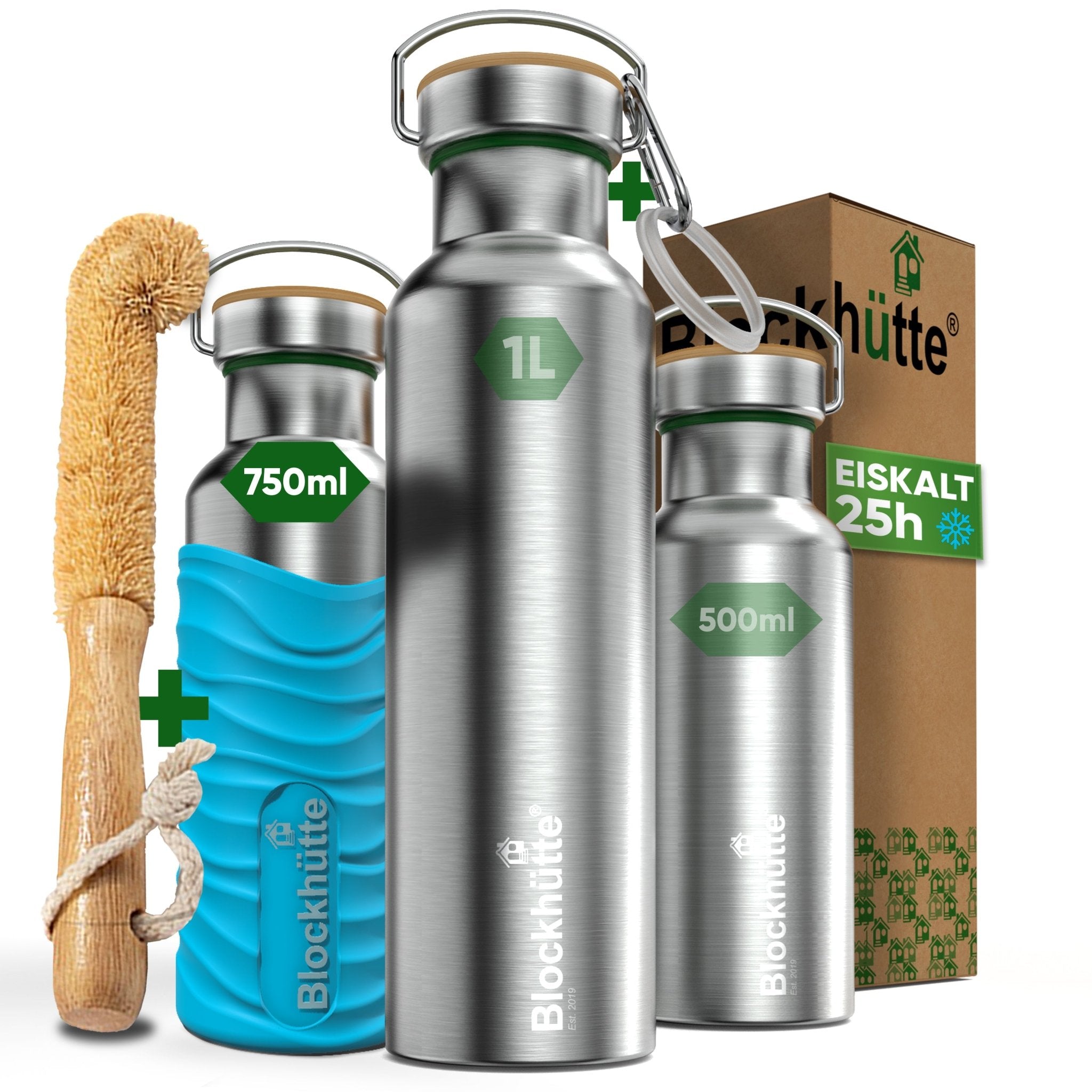 Premium Edelstahl Trinkflasche isoliert mit Silikonmantel | 750ml | Türkis | Hauptbild