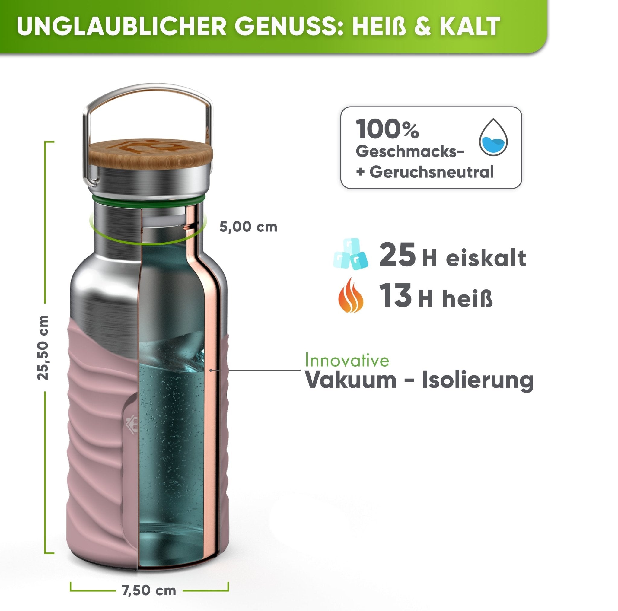 Premium Edelstahl Trinkflasche isoliert mit Silikonmantel - Blockhütte - BH0007-BLAU