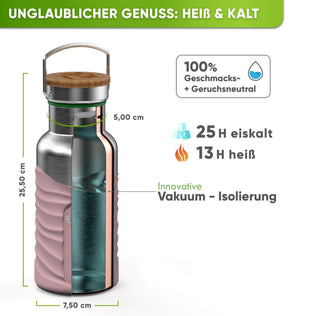 Premium Edelstahl Trinkflasche isoliert mit Silikonmantel - Blockhütte - BH0007-BLAU