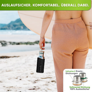 Premium Edelstahl Trinkflasche isoliert mit Silikonmantel | 500ml | Schwarz | Auslaufsicher
