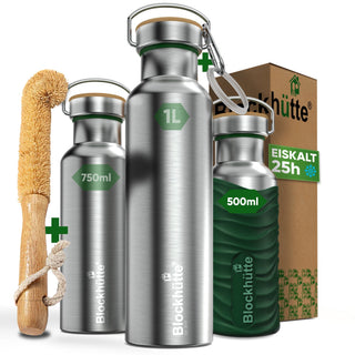 Premium Edelstahl Trinkflasche isoliert mit Silikonmantel | 500ml | Dunkelgrün | Hauptbild