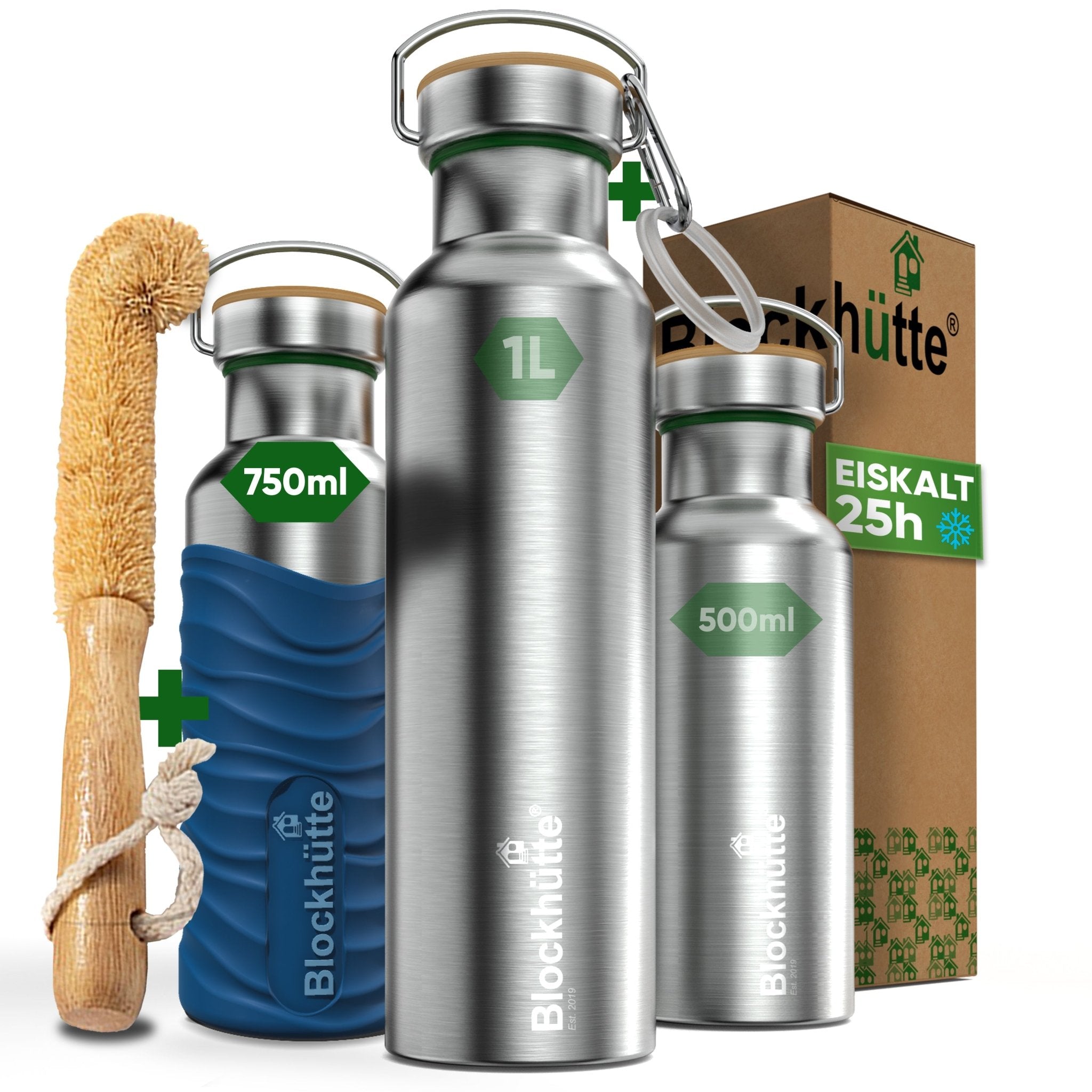 Premium Edelstahl Trinkflasche isoliert mit Silikonmantel | 750ml | Blau | Hauptbild