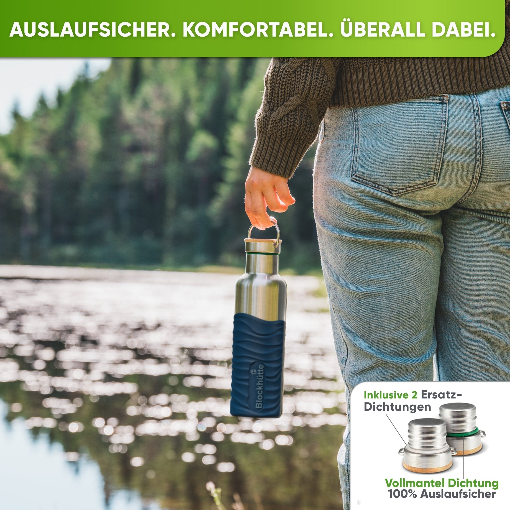 Premium Edelstahl Trinkflasche isoliert mit Silikonmantel | 750ml | Blau | Auslaufsicher