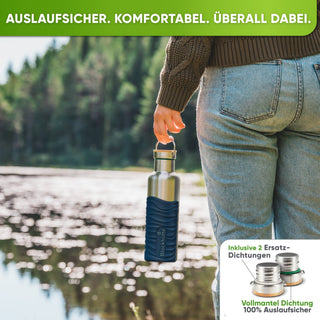 Premium Edelstahl Trinkflasche isoliert mit Silikonmantel | 750ml | Blau | Auslaufsicher