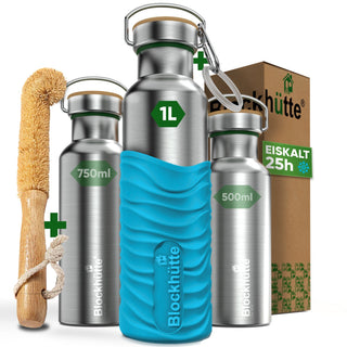 Premium Edelstahl Trinkflasche isoliert mit Silikonmantel | 1000ml | Türkis | Hauptbild