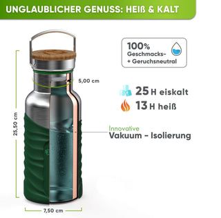 Premium Edelstahl Trinkflasche isoliert mit Silikonmantel - Blockhütte - BH0007-BLAU
