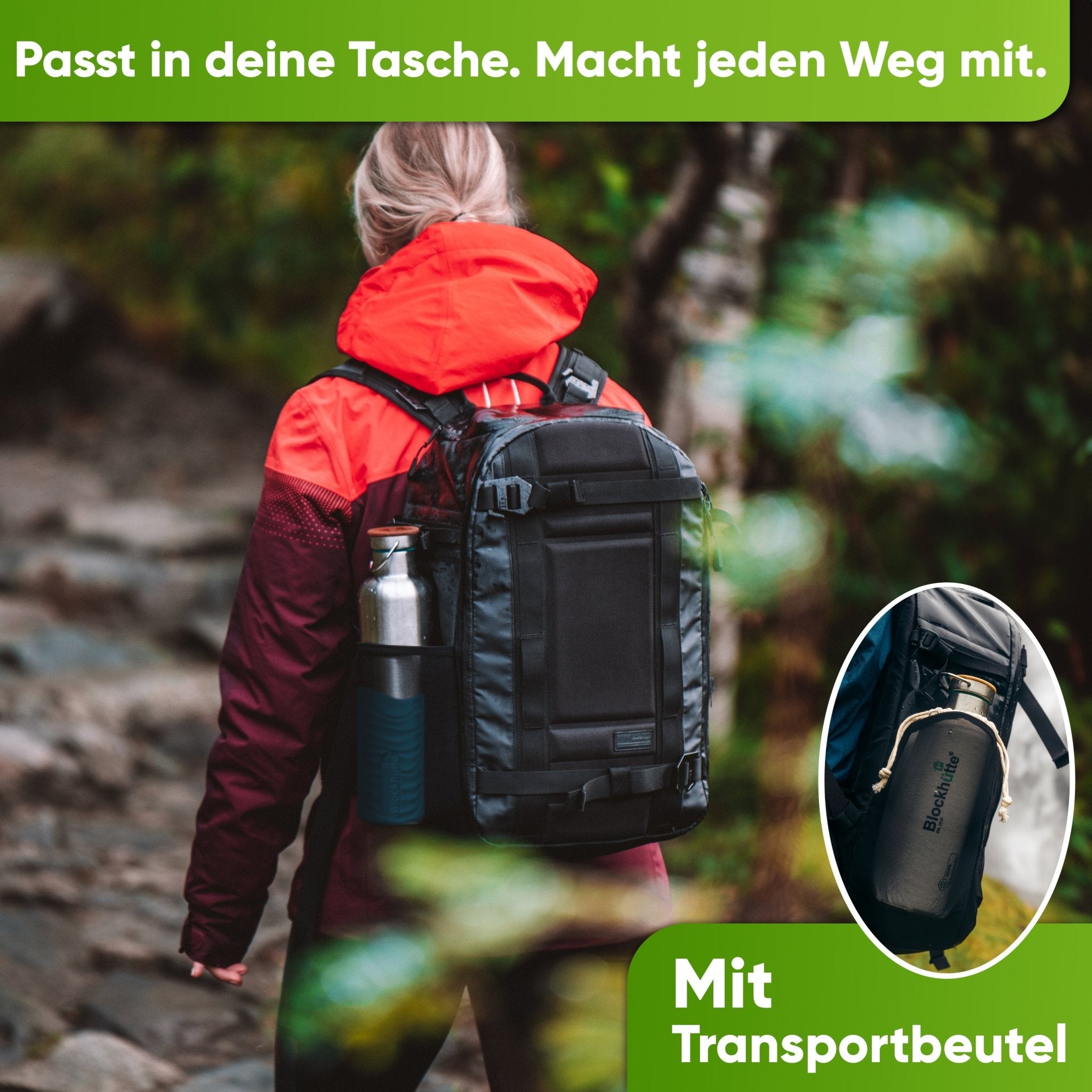 Premium Edelstahl Trinkflasche isoliert mit Silikonmantel | Türkis | Transportbeutel