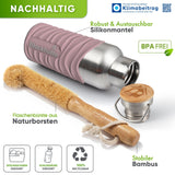 Premium Edelstahl Trinkflasche isoliert mit Silikonmantel - Blockhütte - BH0007-BLAU