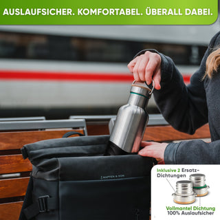 Premium Edelstahl Trinkflasche isoliert mit Silikonmantel | 1000ml | Schwarz | Auslaufsicher