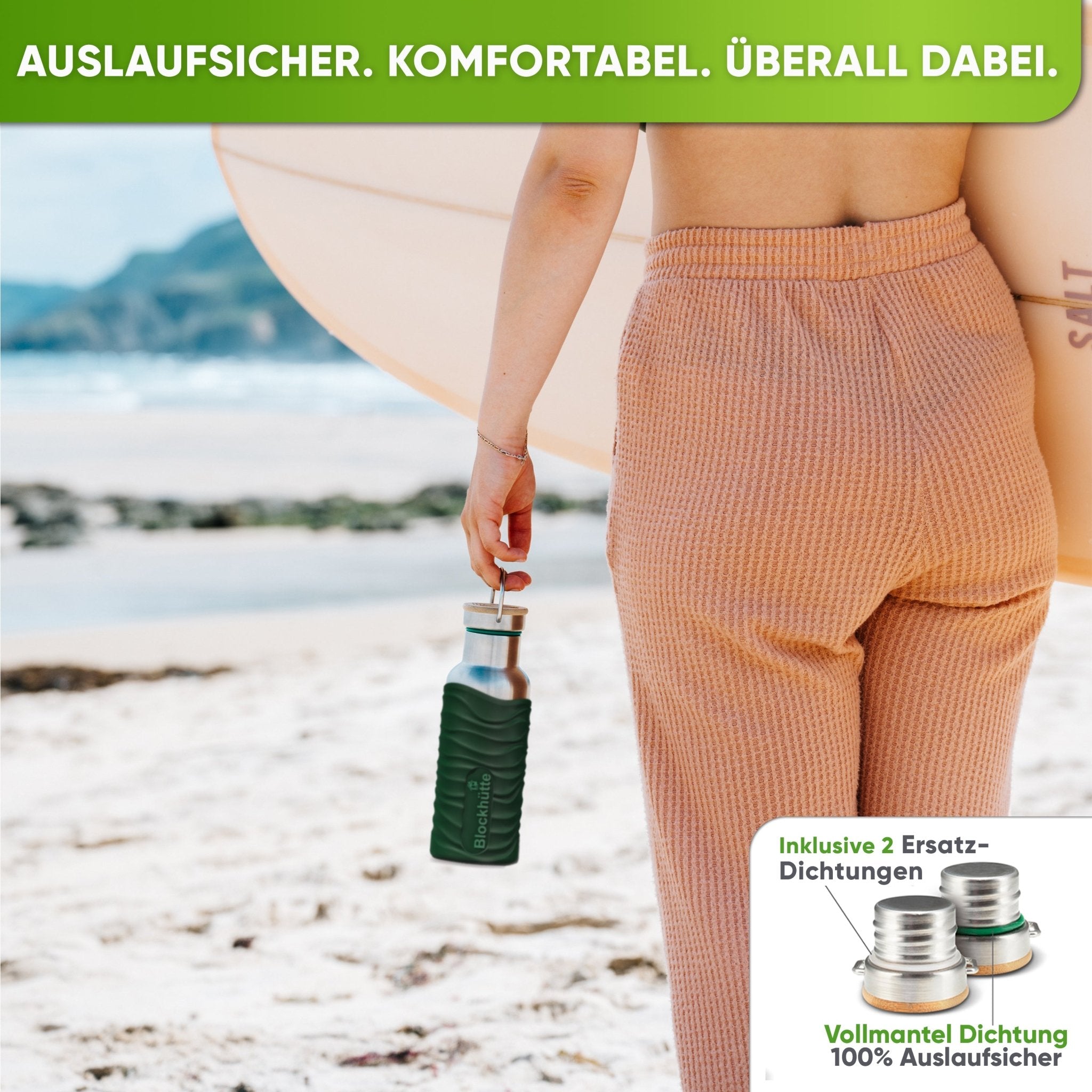Premium Edelstahl Trinkflasche isoliert mit Silikonmantel | 500ml | Dunkelgrün | Auslaufsicher